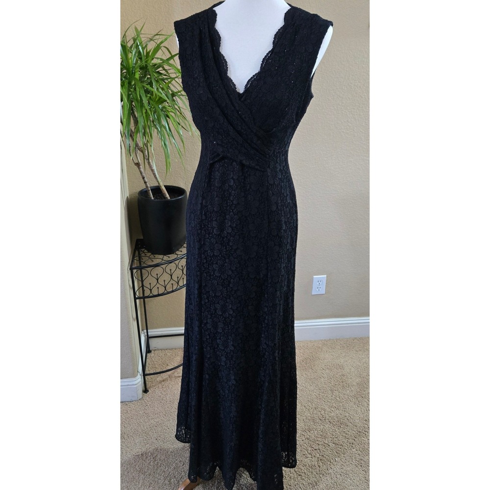 Tahari Black Lace Gown‎ Sparkle Maxi Dress 8 Whimsigoth Romantic Prom Celestial